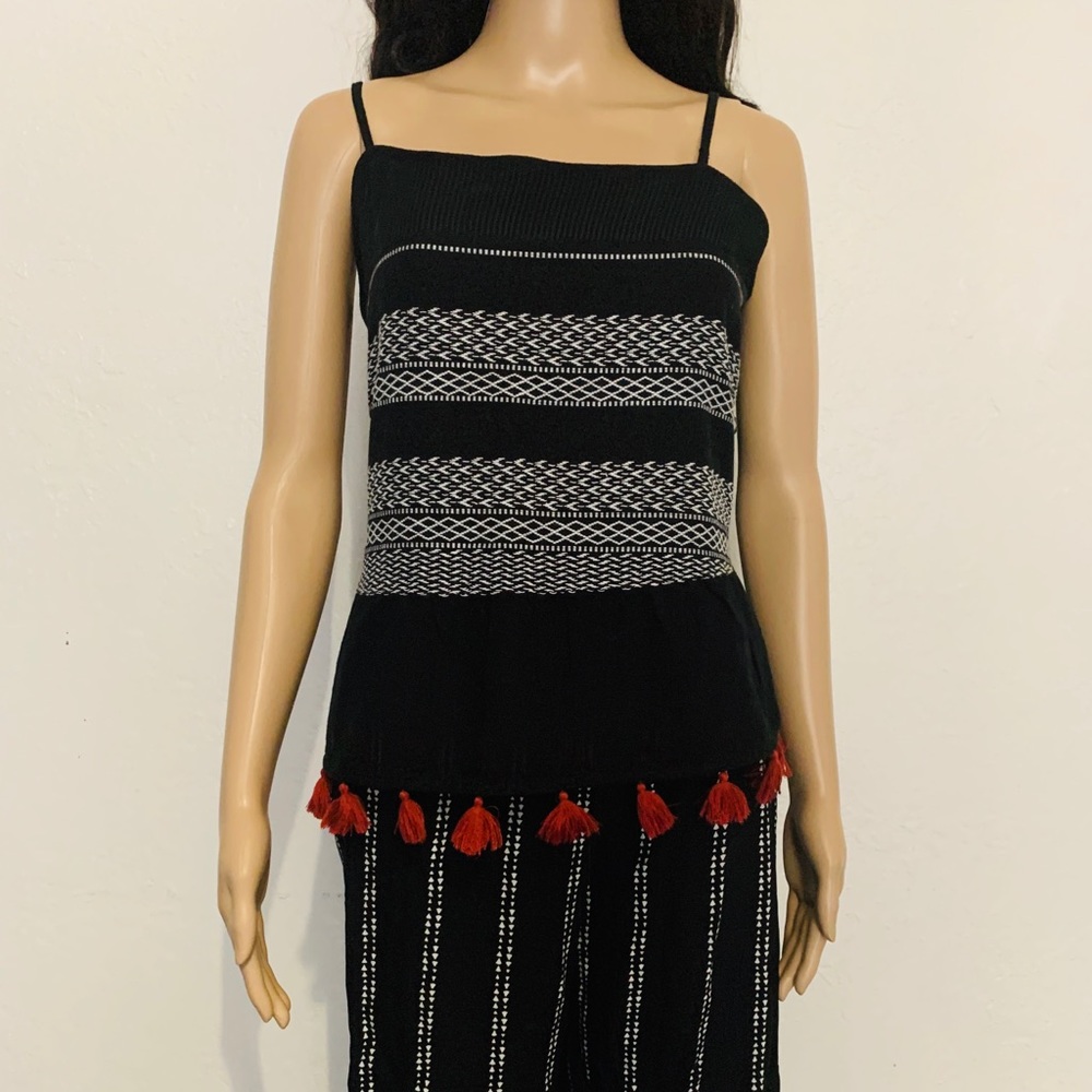a.n.a Tank with White Stripes and Rust Tassels